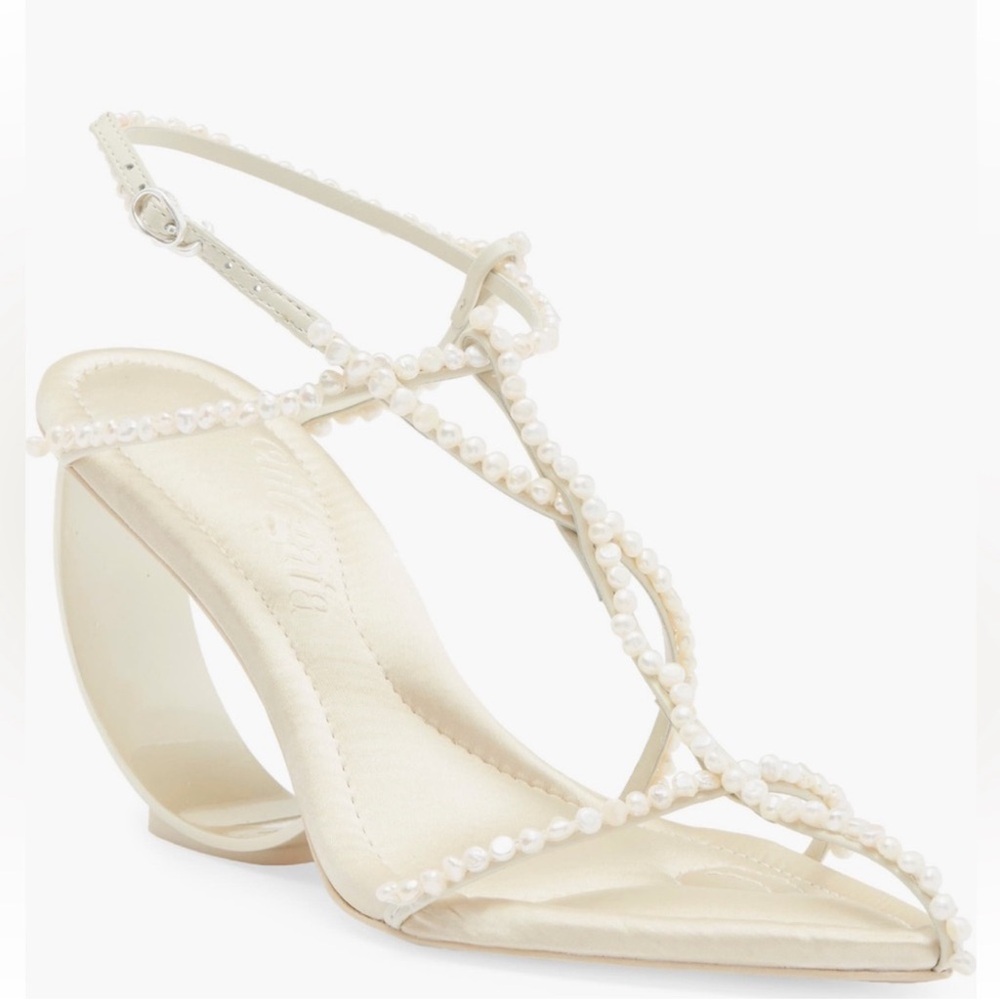 Cult Gaia Pearl-Embellished Cream Heels